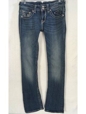 Vigoss Jeans Women Size 27W 33I Chelsea Bootcut Low Rise Rhinestones Embroidered